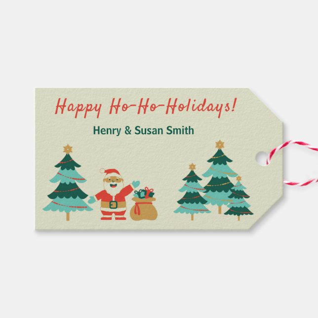 Niedlich Retro Weihnachten Weihnachtsmann anpassba Geschenkanhänger (Vorderseite (Horizontal))