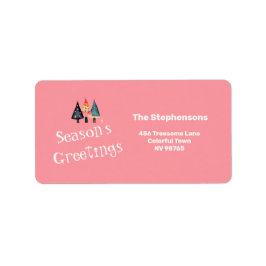 Niedlich Retro Weihnachtsbaum Rosa Weihnachtslabel Adressaufkleber