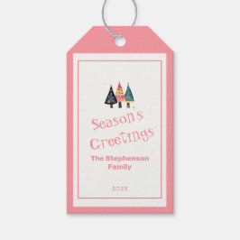 Niedlich Retro Weihnachtsbäume Rosa Feiertag Geschenkanhänger