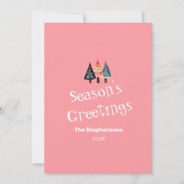 Niedlich Retro Weihnachtsbäume Rosa flache Weihnac Feiertagskarte