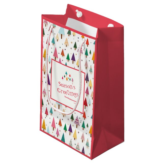 Niedlich Retro Weihnachtsbaumen Kleine Geschenktüte (Vorderseite Schrägansicht)