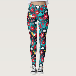 Niedlich Retro Weihnachtsdinosaurier in Blues und Leggings