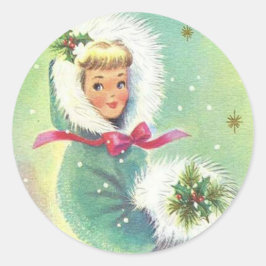 Niedlich Retro Weihnachtsmädchen Runder Aufkleber