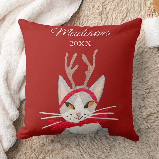 Niedlich Retrokat Weihnachten Kissen (Decke)