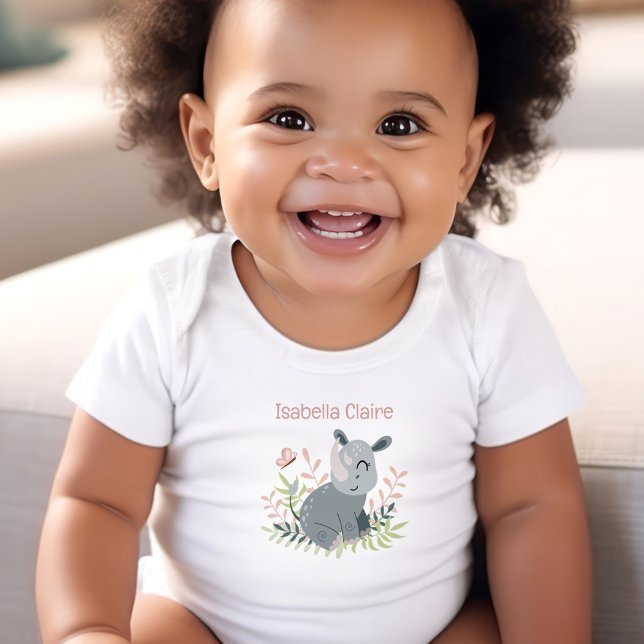 Niedlich Rhino Boho Name Monogram Girl Baby Strampler (Cute Rhino Boho Name Monogram Girl Baby Bodysuit)