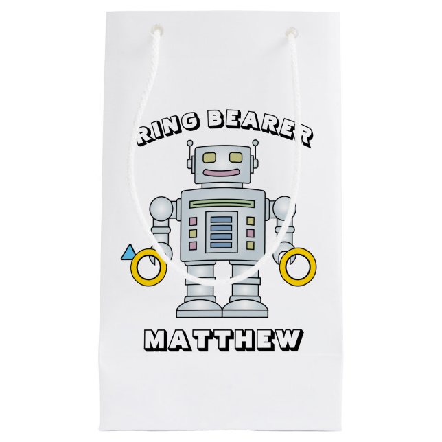 Niedlich Ring Bearer Roboter Hochzeitsgeschenk Tas Kleine Geschenktüte (Vorderseite)