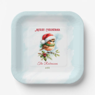 Niedlich Robin In Weihnachtsmannmütze Klassischer Pappteller