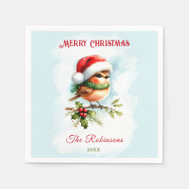 Niedlich Robin In Weihnachtsmannmütze Klassisches  Serviette