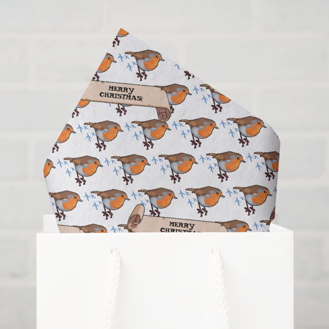 Niedlich Robin Merry Christmas 80er Retro Bird Mus Seidenpapier (Geschenktüte)