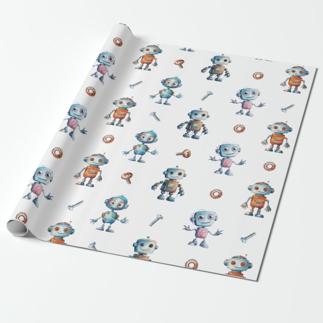 Niedlich Robot Kids Roboter Geschenkpapier (Ungerollt)
