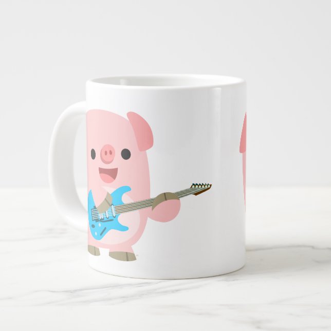 Niedlich Rockin Cartoon Pig Jumbo Tasse (Vorderseite Links)