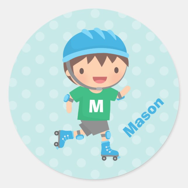 Niedlich Roller Skater Boy Personalisiert Stickers (Vorderseite)