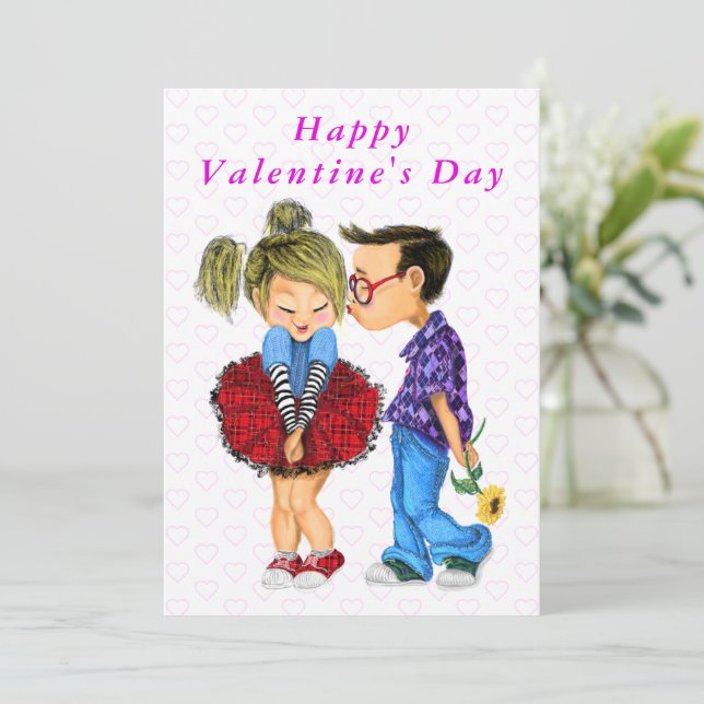 Niedlich Romantische Couple Valentine's Day Card F (Stehend Vorderseite)