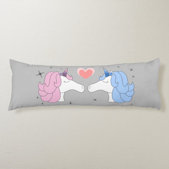 Niedlich Romantische Einhörner Märchen Rosa Blau G Seitenschläferkissen (Vorderseite)