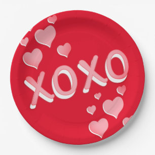 Niedlich Romantische Rosa Herzen XOXO Pappteller