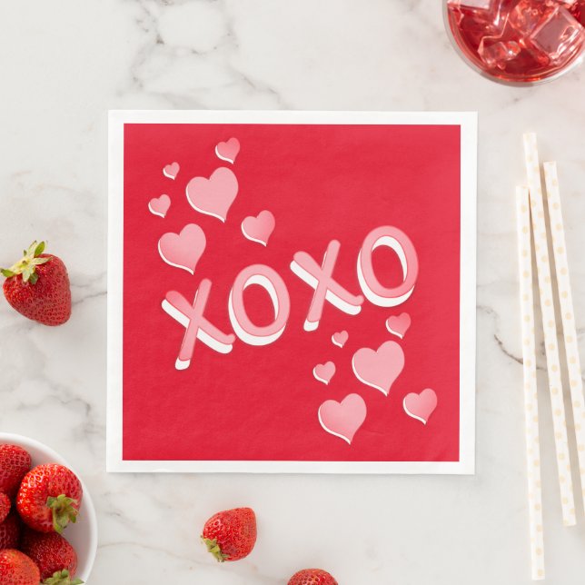 Niedlich Romantische Rosa Herzen XOXO Serviette (Beispiel)