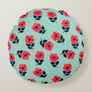 Niedlich-Romantische Rote Blume Blumendesign Rundes Kissen