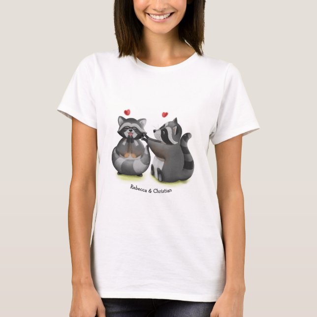 Niedlich Romantischer Cartoon Raccoon Couple T - S T-Shirt (Vorderseite)