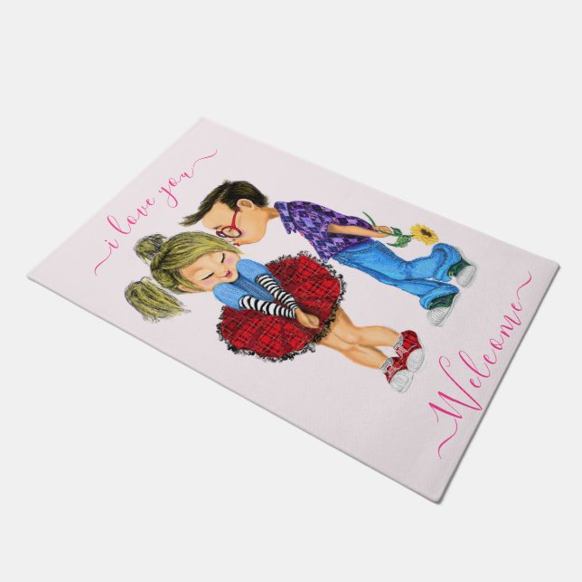 Niedlich Romantisches Paar - Liebe - Valentinstag  Fußmatte (Schrägansicht)