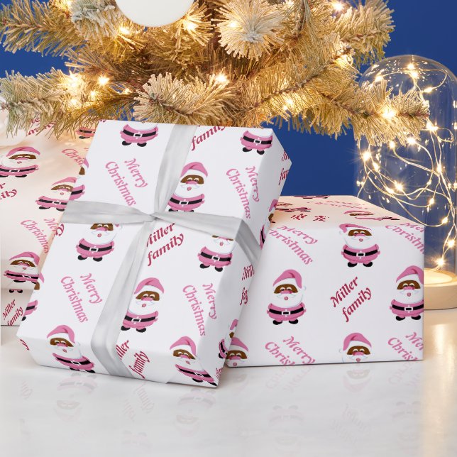 Niedlich rosa Afroamerikaner Weihnachtsfest Geschenkpapier (Feiertage)