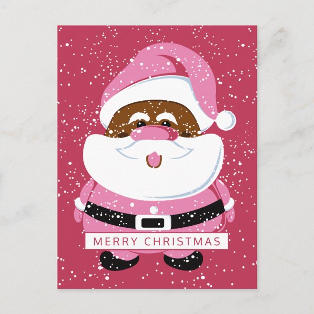 Niedlich rosa afroamerikanischer Weihnachtsmann un Feiertagspostkarte (Vorderseite)
