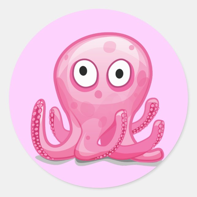 niedlich rosa alberner Oktopus Runder Aufkleber (Vorderseite)