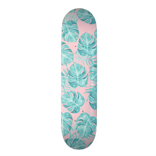 Niedlich rosa aquamarine tropische Pflanze Blume Skateboard