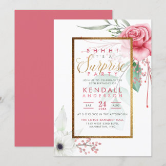 Niedlich rosa Aquarell Rose Blumenkohl Party Einladung