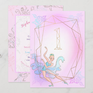 Niedlich rosa Aquarellfarbe Ballerina Goldene Beze Einladung