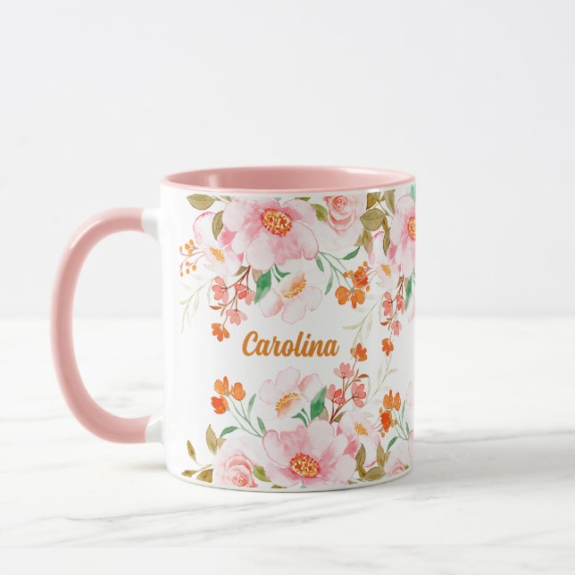 Niedlich rosa Aquarellfarben Rose Mädchenbezeichnu Tasse (Links)