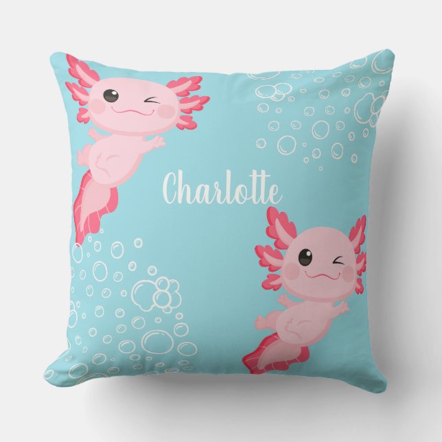 Niedlich rosa Axolotl Aqua Blue Unterwasser Kinder Kissen (Vorderseite)