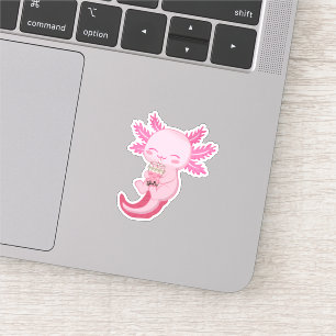 Niedlich rosa Axolotl Boba Bubble Tee Aufkleber