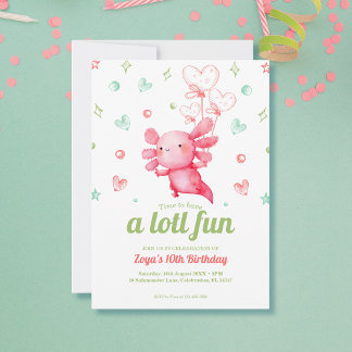 Niedlich rosa Axolotl Kindergeburtstag Party Einladung