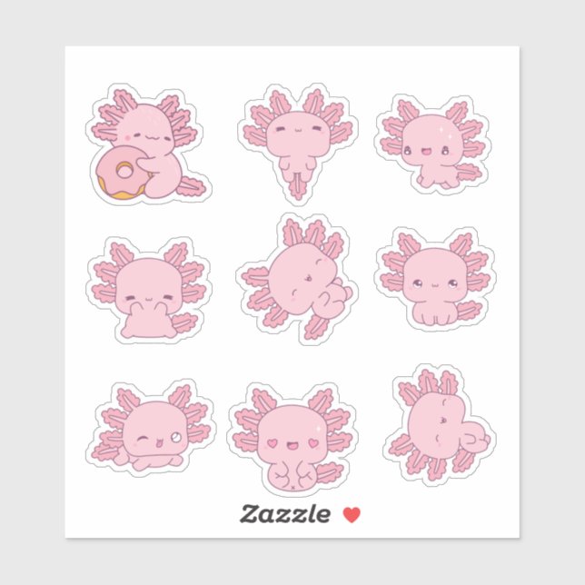 Niedlich rosa Axolotstickerplatte Aufkleber (Blatt)