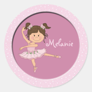 Niedlich rosa Ballerina 1 Individuelle Name Rundkl Runder Aufkleber