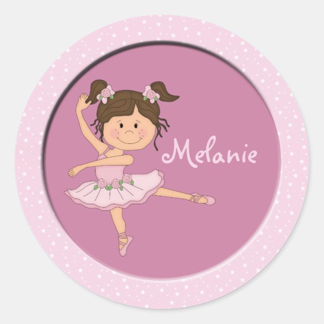 Niedlich rosa Ballerina 1 Individuelle Name Rundkl Runder Aufkleber (Vorderseite)