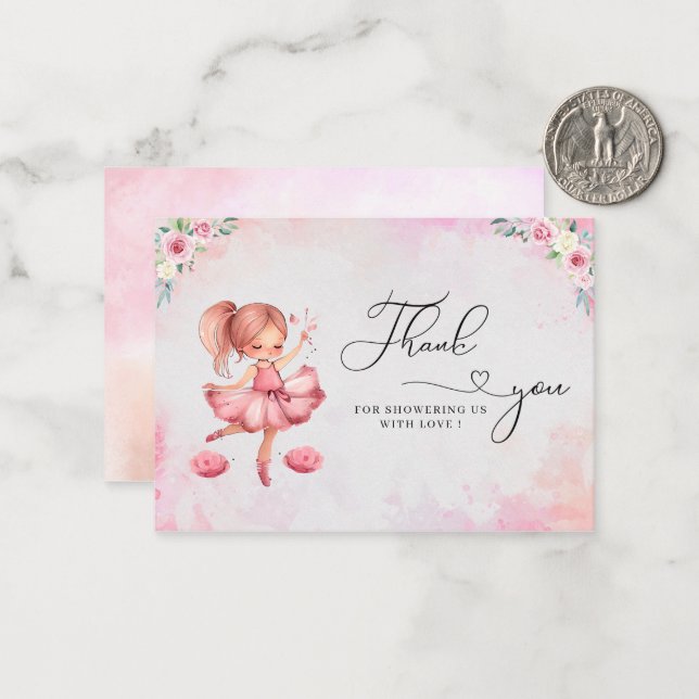 Niedlich rosa Ballett  Babydusche Mitteilungskarte (Vorderseite/Rückseite Beispiel)