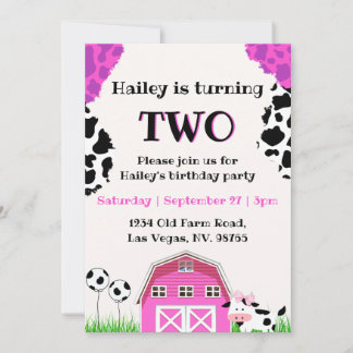 Niedlich rosa Barnyard Kuh Print Custom Age Birthd Einladung