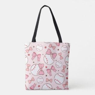 Niedlich rosa Baseball & Bows Tote Bag - Softball Tasche