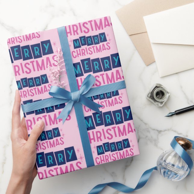 Niedlich Rosa & Blau Fröhliches Weihnachtsmuster N Geschenkpapier (Schenken)