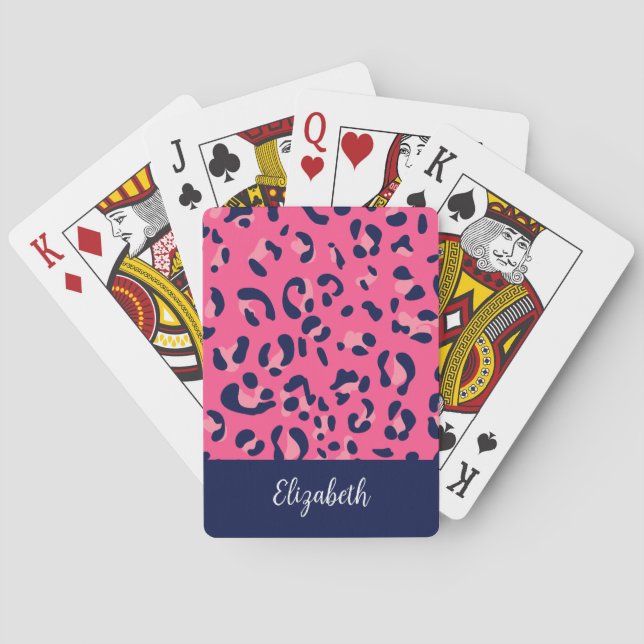 Niedlich rosa Blauer Leopard Spielkarten (Rückseite)