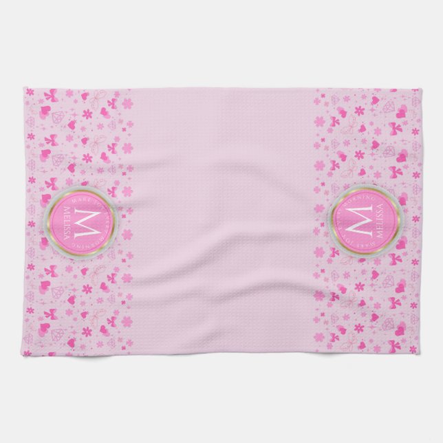 Niedlich-rosa-Blume-Muster, Girl-Floral-Design Geschirrtuch (Horizontal)