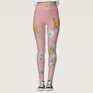 Niedlich-rosa Blumen- und SchmetterlingsLeggings Leggings