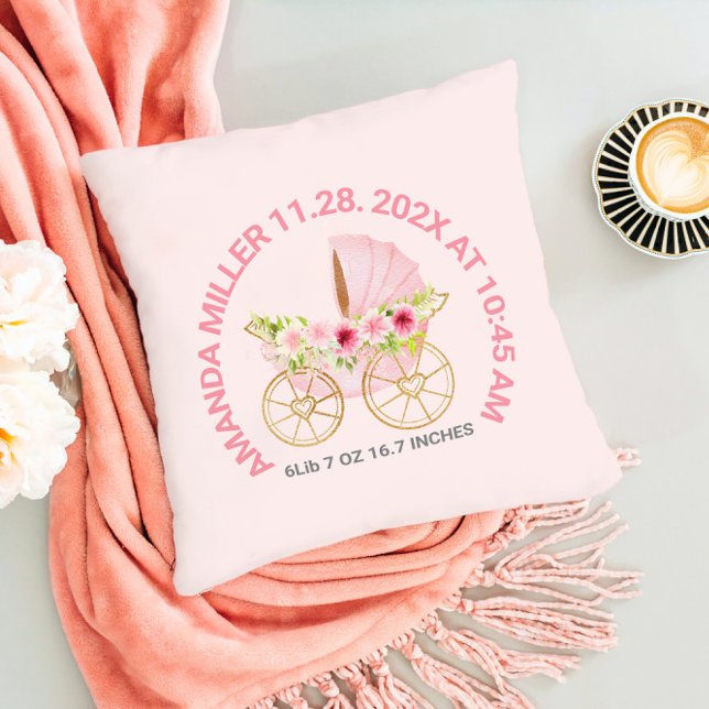 Niedlich rosa Blumenbaby Stroller Baby Geburtsdatu Kissen (Von Creator hochgeladen)