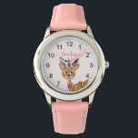 Niedlich rosa Blumenrinde und Blume Kinder Armbanduhr<br><div class="desc">Diese niedliche Kinderuhr bietet eine wunderschöne Blume an Hirschen und Aquarellen und ist leicht lesbar. Dieses hübsche,  rosa Blumendesign bietet auch einen Platz,  wo Sie Ihren Mädchennamen hinzufügen können. Das perfekte Rentierdesign für Ihre Kleinen!</div>