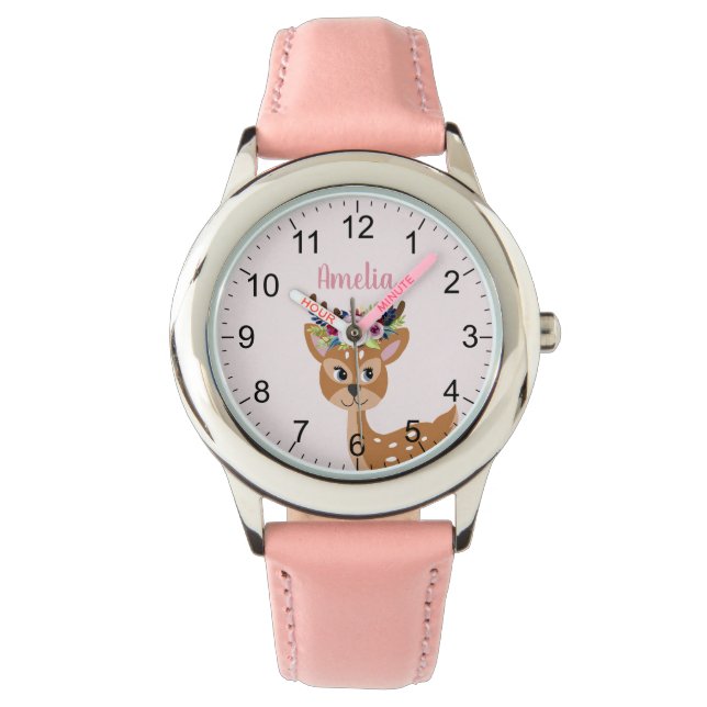 Niedlich rosa Blumenrinde und Blume Kinder Armbanduhr (Vorderseite)