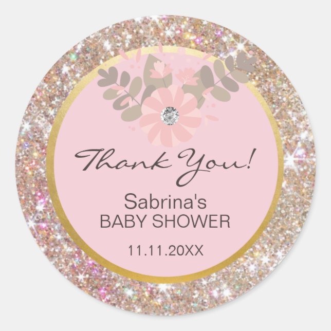 Niedlich rosa, braun, Glitzer Gold Kinderdusche -  Runder Aufkleber (Vorderseite)