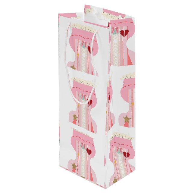 Niedlich rosa Bustier Unterwäsche Weinbeutel Geschenktüte Für Weinflaschen (Rückseite Schrägansicht)