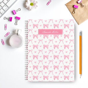 Niedlich rosa Coquette Bows Herz Personalisierter Notizbuch