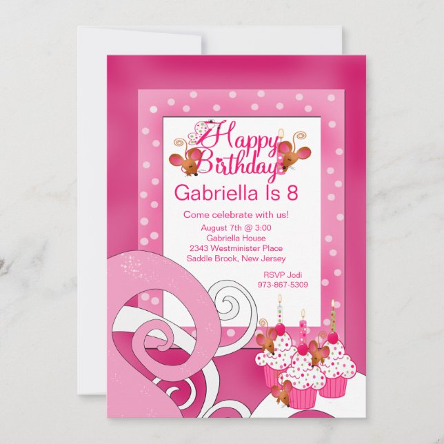 Niedlich, rosa, Cupcake Geburtstagsparty Einladung (Vorderseite)